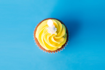 Image showing birthday cupcake with one burning candle