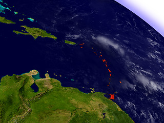 Image showing Caribbean from space highlighted in red