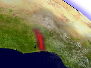 Image showing Togo from space highlighted in red