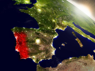 Image showing Portugal from space highlighted in red