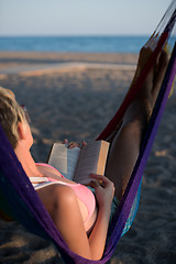 Image showing relaxed woman laying in hammock