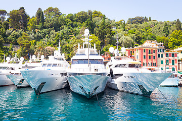 Image showing Portofino, Italy - Summer 2016 - Three luxury Yacht