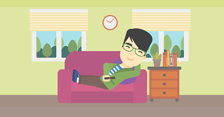 Image showing Man lying on sofa vector illustration.