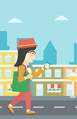 Image showing Woman walking with smartphone vector illustration.