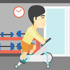 Image showing Man riding stationary bicycle vector illustration.