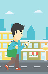 Image showing Man walking with smartphone vector illustration.