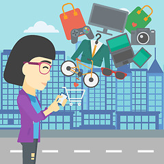 Image showing Woman making purchases online vector illustration.