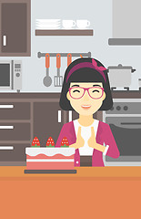 Image showing Woman looking at cake with temptation.