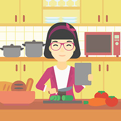 Image showing Woman cooking healthy vegetable salad.