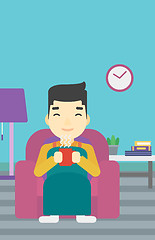 Image showing Man drinking coffee or tea vector illustration.