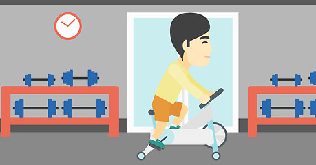 Image showing Man riding stationary bicycle vector illustration.