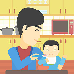 Image showing Father feeding baby vector illustration.