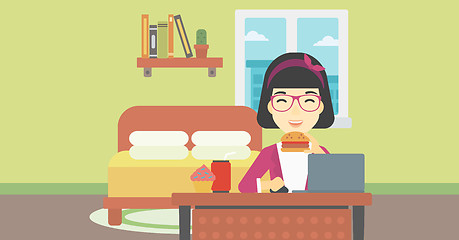 Image showing Woman eating hamburger vector illustration.