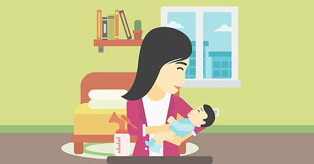 Image showing Mother with baby and breast pump.