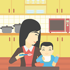 Image showing Mother feeding baby vector illustration.