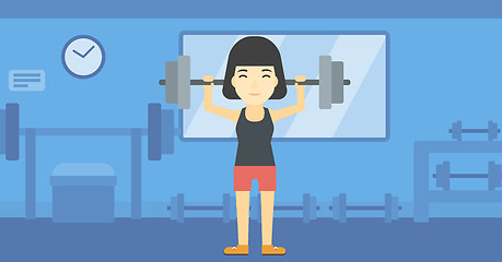 Image showing Woman lifting barbell vector illustration.