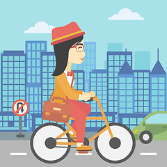 Image showing Woman riding bicycle vector illustration.