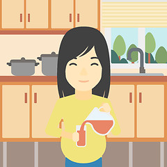 Image showing Pregnant woman pouring juice vector illustration.