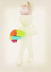 Image showing 3d people - man with half head, brain and trumb up. Saving conce