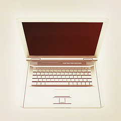 Image showing Laptop computer with black screen. View from top close-up. 3D il