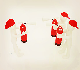 Image showing 3d mans with red fire extinguisher. The concept of confrontation