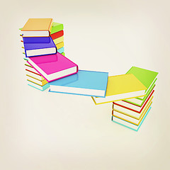 Image showing colorful real books. 3D illustration. Vintage style.