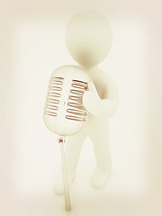 Image showing 3D man with a microphone on a white background . 3D illustration