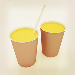 Image showing Orange juice in a fast food dishes. 3D illustration. Vintage sty