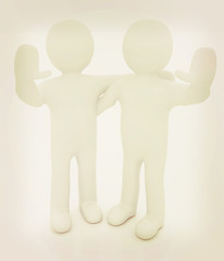 Image showing Friends standing next to an embrace and raised one\'s hand for gr