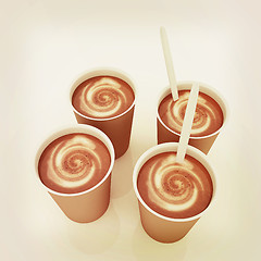 Image showing Coffe in fast-food disposable tableware. 3D illustration. Vintag