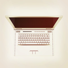 Image showing Laptop computer with black screen. View from top close-up. 3D il