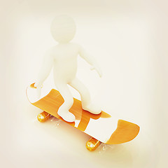 Image showing 3d white person with a skate and a cap. 3D illustration. Vintage