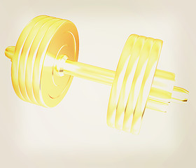 Image showing Gold dumbbells isolated on a white background. 3D illustration. 