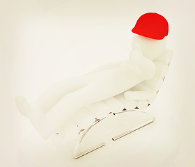 Image showing 3d white man lying chair with thumb up. 3D illustration. Vintage