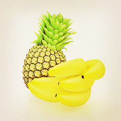 Image showing pineapple and bananas. 3D illustration. Vintage style.