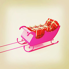 Image showing Christmas Santa sledge with gifts. 3D illustration. Vintage styl