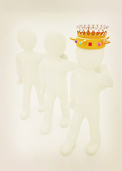 Image showing 3d people - man, person with a golden crown and 3d man. 3D illus