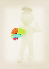 Image showing 3d people - man with half head, brain and trumb up. . 3D illustr