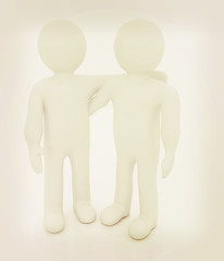 Image showing Friends standing next to an embrace. 3d image. Isolated white ba