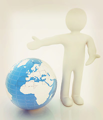 Image showing 3d people - man, person presenting - pointing. Global concept wi