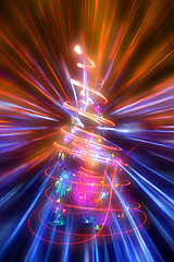 Image showing xmas tree with abstract christmas lights explosion