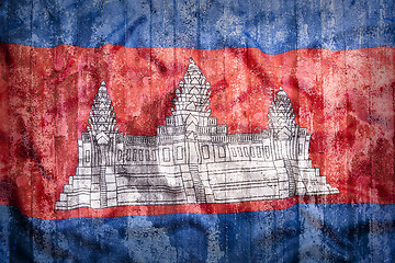 Image showing Grunge style of Cambodia flag on a brick wall     