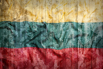 Image showing Grunge style of Lithuania flag on a brick wall