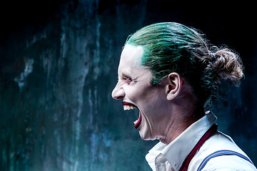 Image showing Bloody Halloween theme: crazy joker face