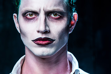 Image showing Bloody Halloween theme: crazy joker face