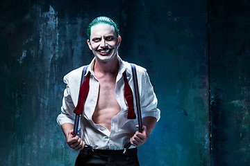 Image showing Bloody Halloween theme: crazy joker face