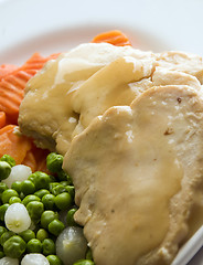 Image showing sliced white meat chicken dinner and vegetables