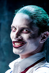 Image showing Bloody Halloween theme: crazy joker face