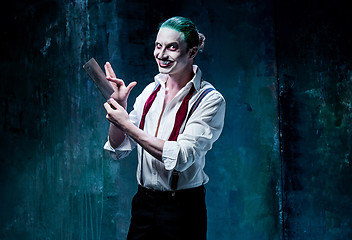 Image showing Bloody Halloween theme: crazy joker face