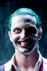 Image showing Bloody Halloween theme: crazy joker face